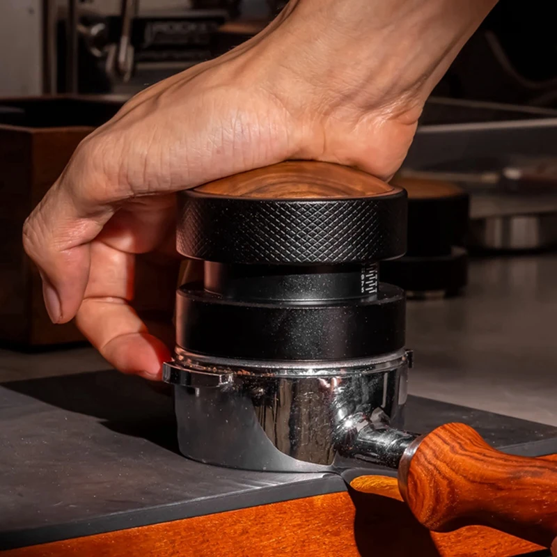 Self-Gravity Coffee Tamper Self-Adaptive Height Tamper Solid Wood Elastic Tamper Black Threaded Bottom