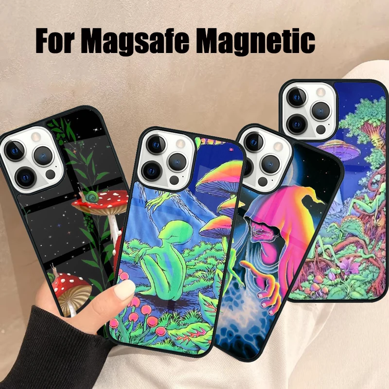 Mushroom Moon Shroom Farmer Magsafe Phone Case For iPhone 16 15 14 13 12 11 Pro Max Plus Mirror Wireless Magnetic Cover