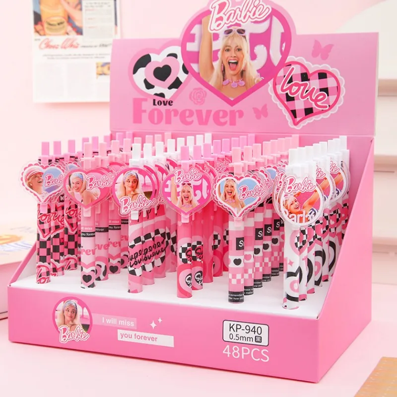 48Pcs Cute Barbie Press Pen Pink Girly Heart Acrylic Boxed Press Water Pen Student  Kawaii Learning Stationery Daily Supplies