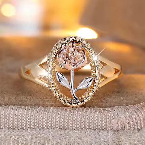 Romantic Rose Flower Rings For Women Vintage Rose Gold Silver Color Engagement Ring Wedding Jewelry Bridal Valentine's Day Gifts