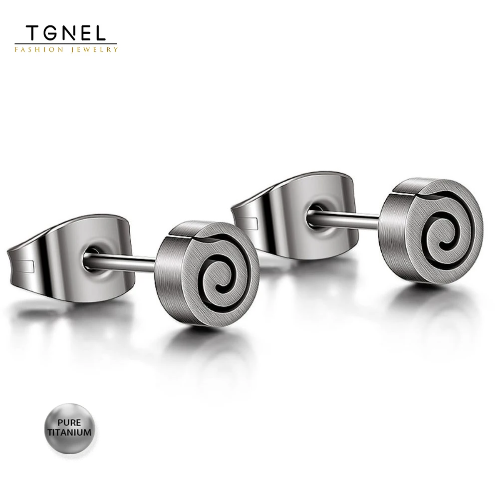 

TGNEL Pure Titanium Stud Earrings For Women Brushed Round Spiral Stud Piercing Body Jewelry