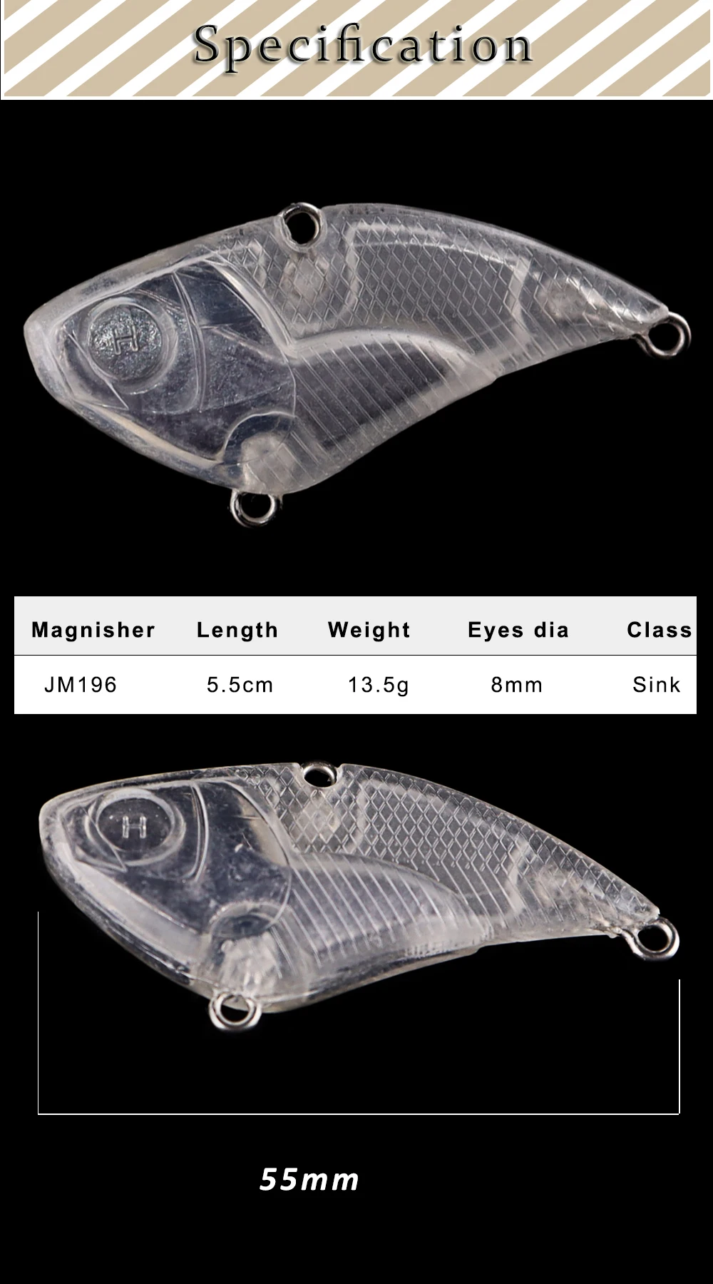Magnisher 10PCS Vibration Bait Unpainted Hard Lures for Fishing DIY Lipless Crankbait 5.5cm 13.5g Blanks VIB Tackle