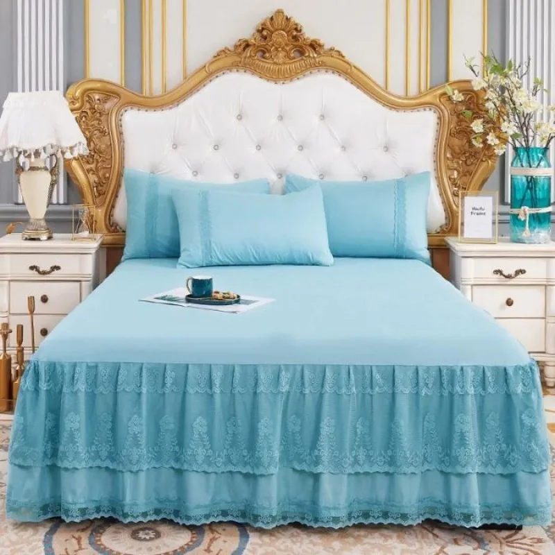 

Spring and summer lace soft and breathable solid color lace lace embroidered bed skirt pillowcase need to be bought separately