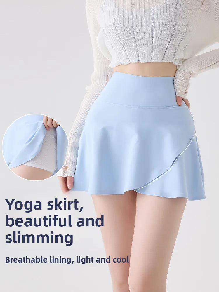 

High-Waist Yoga Skirt Fitn Spor -Skirt Women's Summer New Sle Anti-Light f-Length ort Skirt Spor Base Layer...