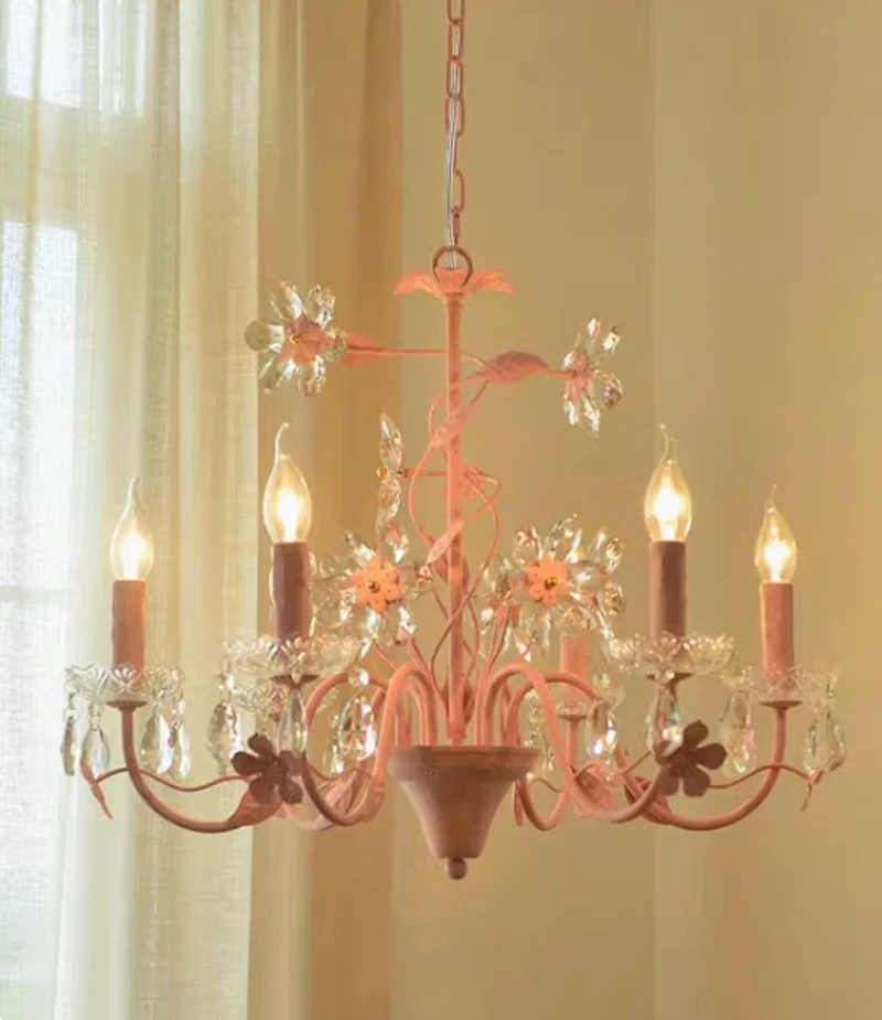 

Modern Children's House Chandeliers Girls Bedroom Pink led Chandelier Lighting Crystal Light Living Room Decoration Hanging Lamp