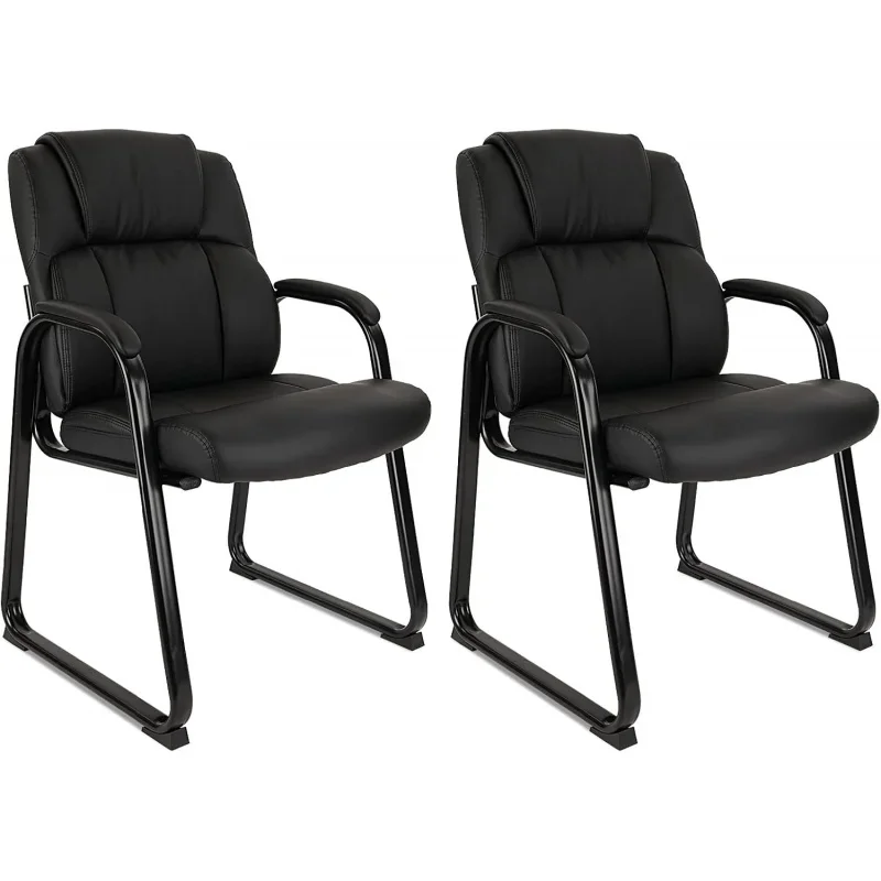 Guest Chair with Padded Arm Rest Reception Meeting Conference and Waiting Room Side Office Home Black with Sled Base