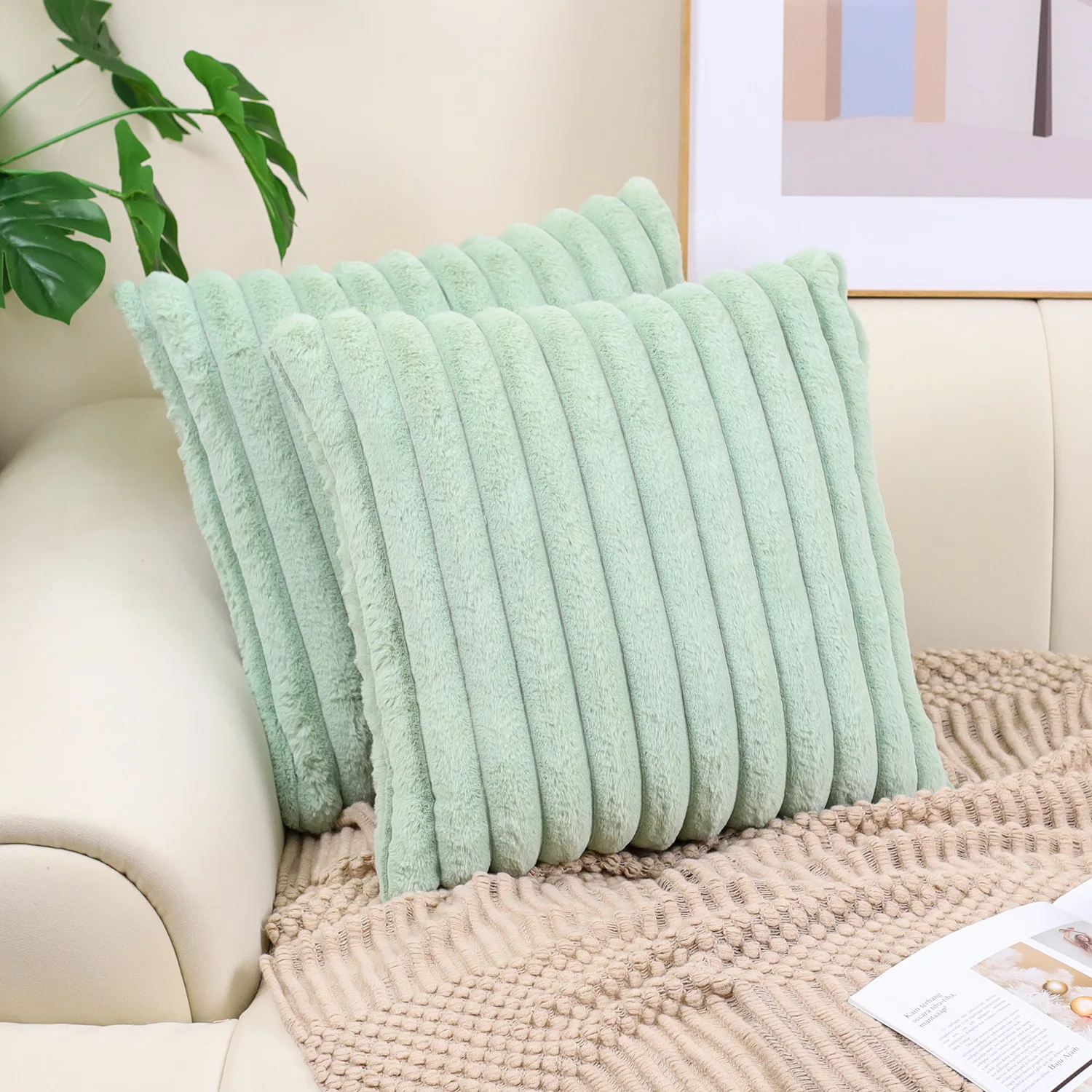 Winter Plush Big Stripes Coshion Cover Pillowcase For Living Room Simple Sofa Warm Bedside Cushion Pillow Covered 30 40 45CM