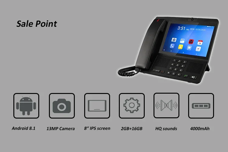 

Broadsis 4G LTE Android 11 8-Inchs Video Phone Cordless Telephone With VoLTE Wifi Hotspot MP3 FM 3G 2G Fixed Wireless Phone