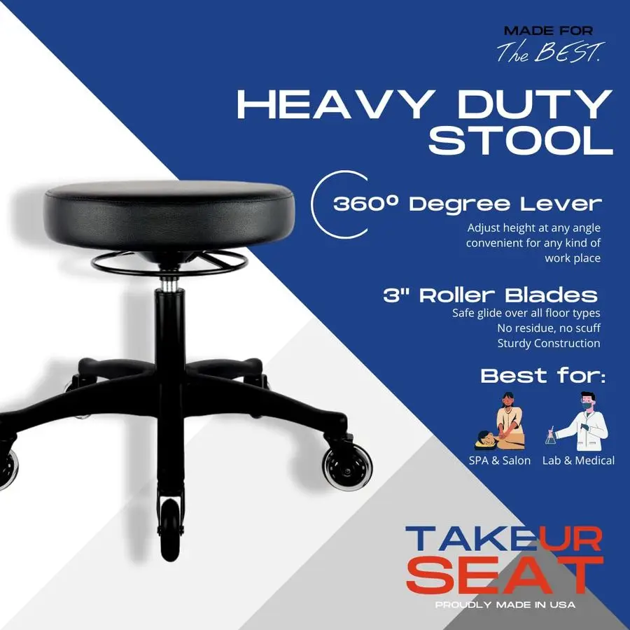 เก้าอี้ทรงกลมปรับความสูงได้ 15 ระดับ แข็งแรง ทนทาน ผลิตและจัดส่งภายใน 24 ชั่วโมง เหมาะสำหรับสปา ทางการแพทย์ ห้องปฏิบัติการ ล้อเลื่อนยางสีดำ