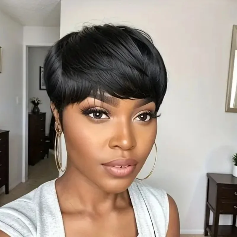 350 인모 옴브레 골든 여성용 100% 인모 짧은 가발 기계 제작 가발