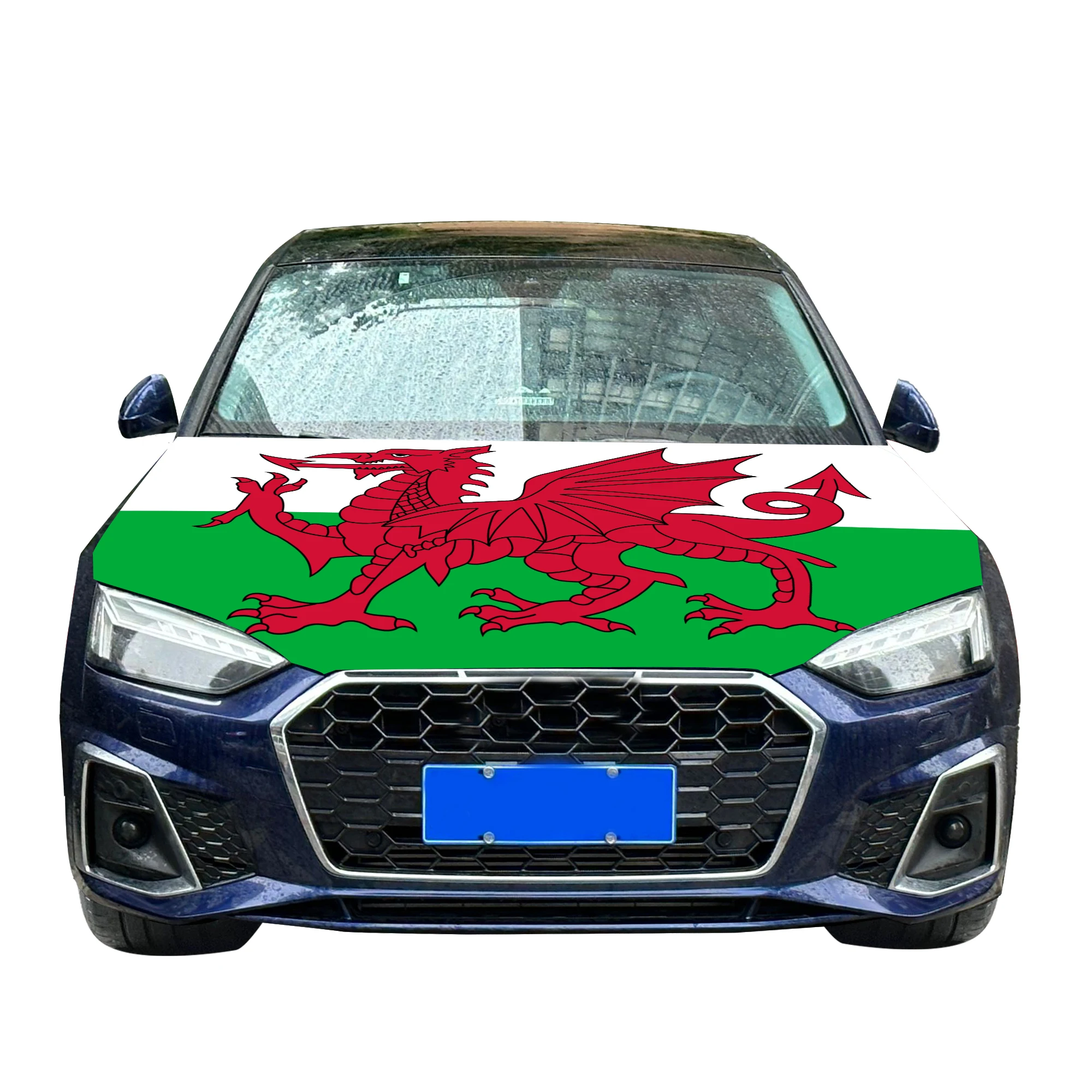 Wales Car Hood Cover Flag  Universal Size Elastic Polyester 120x150cm for Car Decor