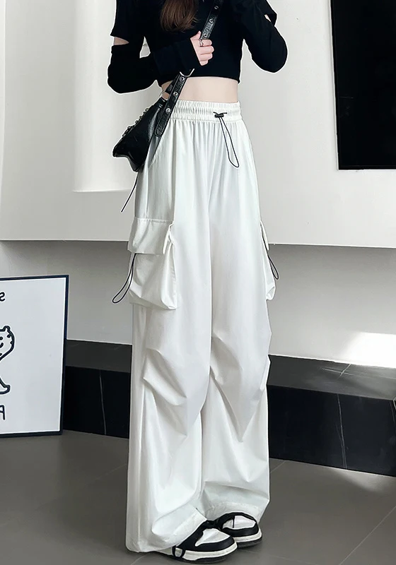 Cargohose für Damen, Streetwear, Herbst, Nylon, bestickt, Stickerei, Perlen, mit Diamanten besetzt, glitzernde Pailletten, glänzender Vintage-Stil