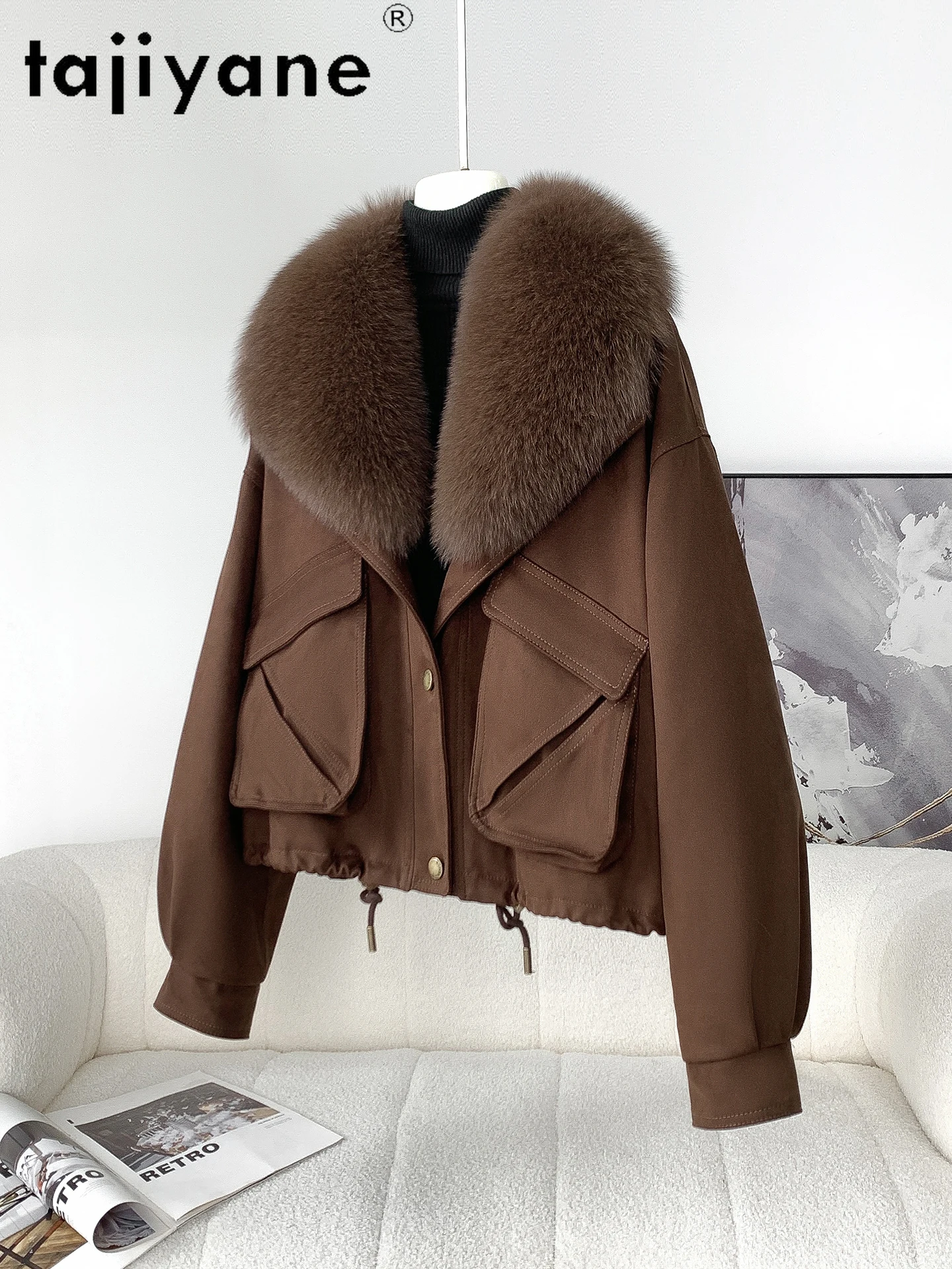 타지야네 구스 다운 코트 여성용 스타일리시 폭스 퍼 칼라 파카 재킷 따뜻한 여성용 재킷 겨울 여성 의류 2025 여성용 재킷