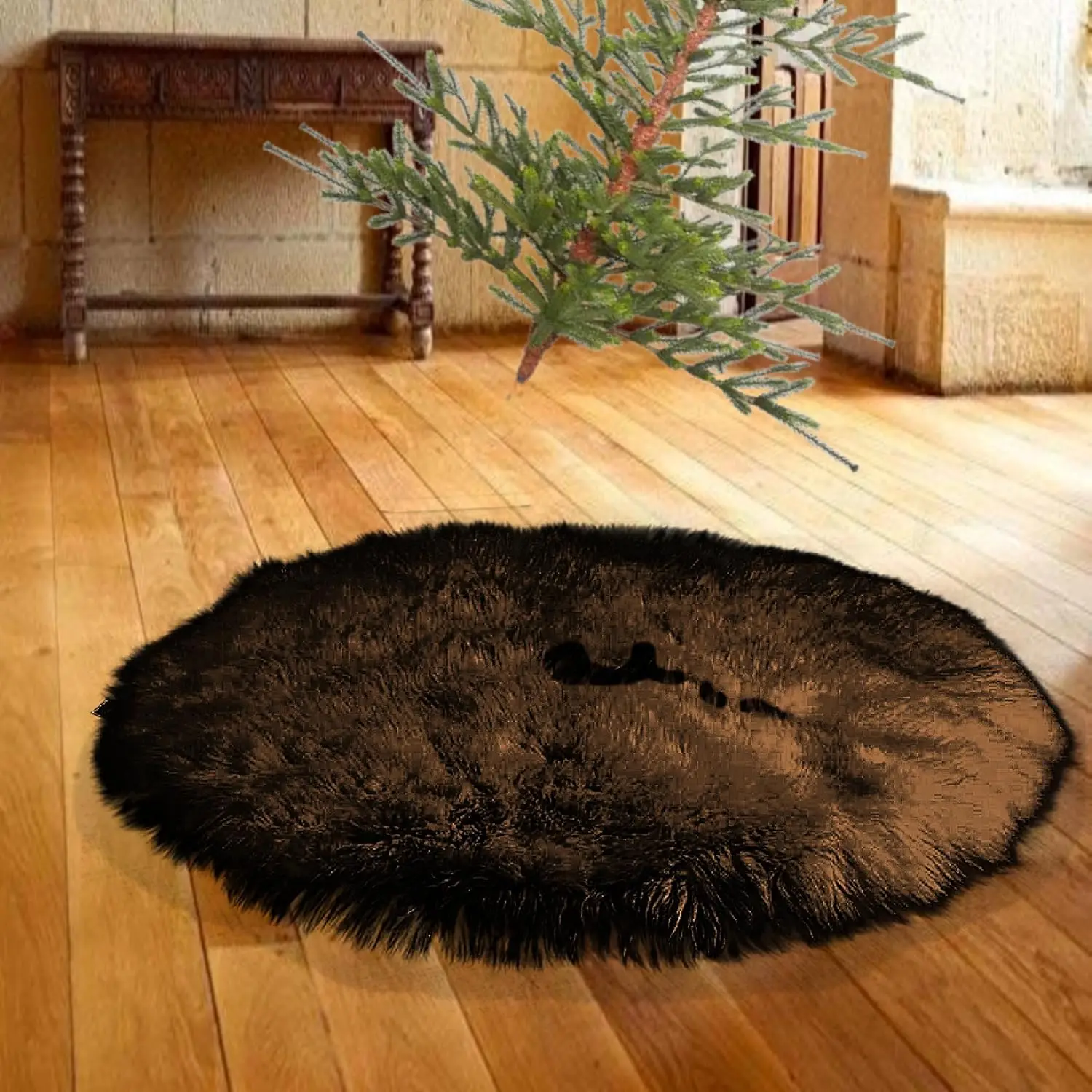 Brown Faux Fur Christmsa Tree Skirt, Holiday Teasure, Seasonal Decorating, Plush, Soft, Fluffy and Furry, Christmas Fun,