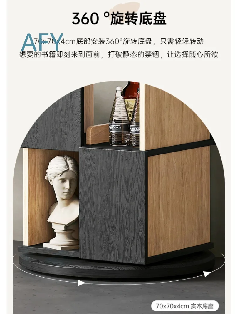 Minimalist Rotating Bookshelf 360 Degree Floor Bookcase for Home Living Room Corner Display Rack Creative Small Solid Wood
