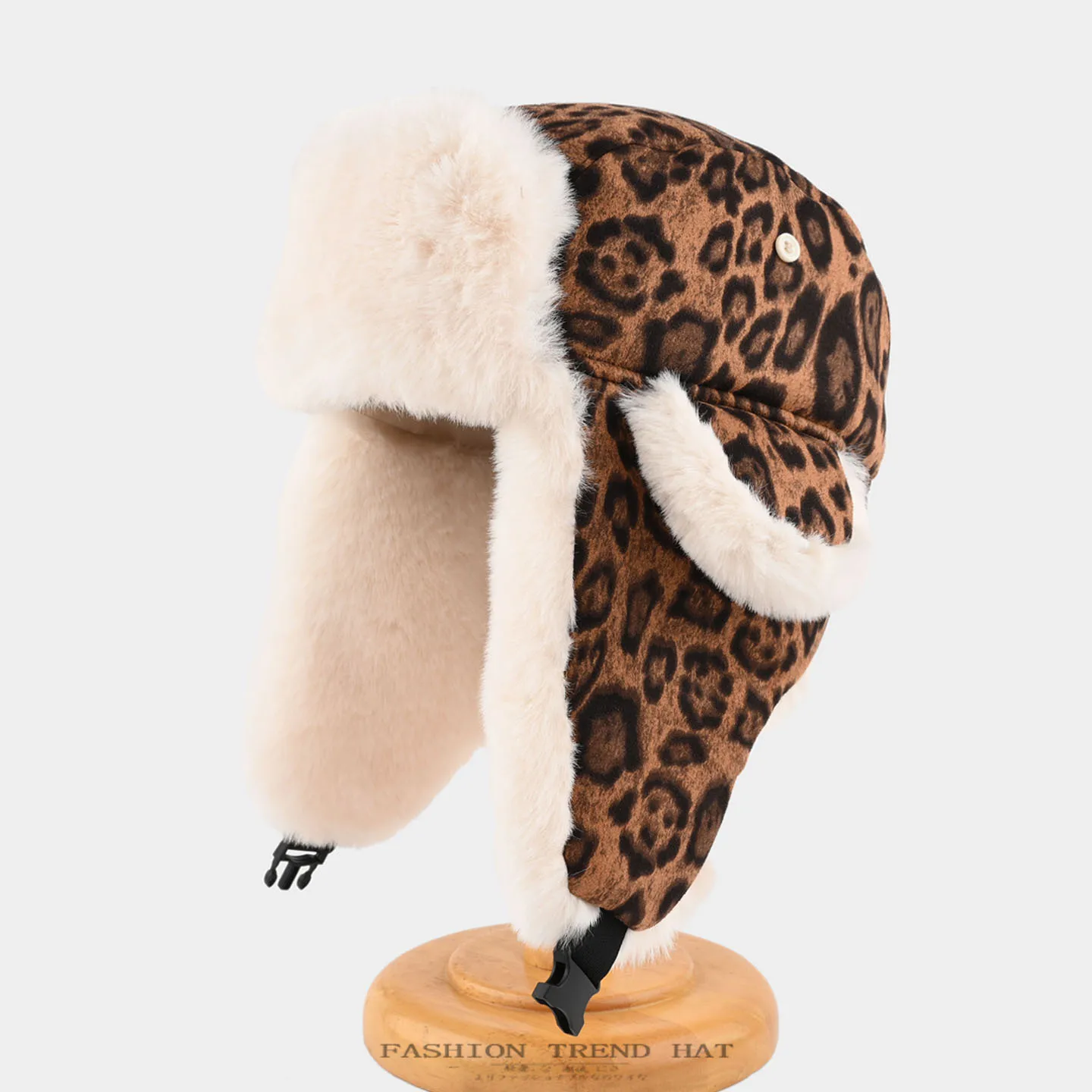 Women Leopard Print Trapper Hat Thick Faux Fur Lined Winter Warm Earflap Hat Windproof Ushanka Cap