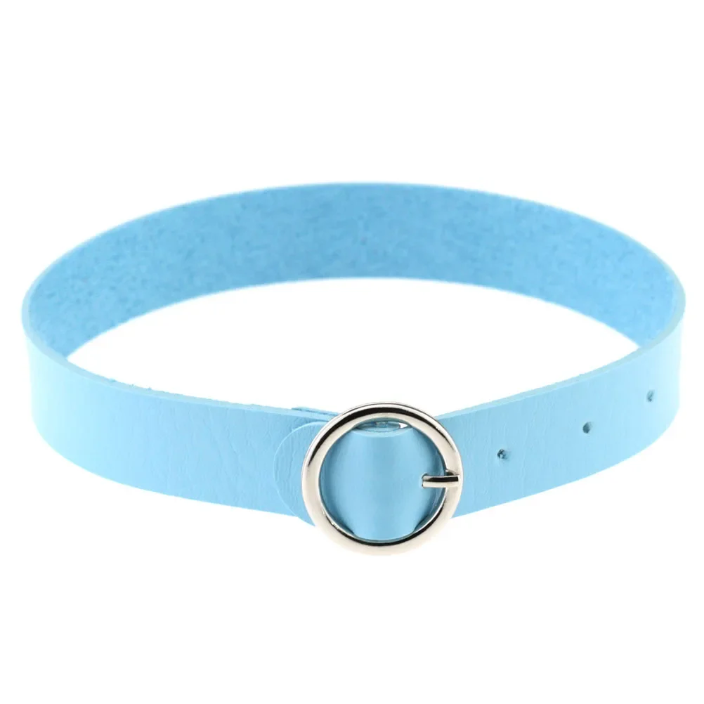 Harajuku Punk Gothic Trend Simple Retro Circle Multicolored Leather Stainless steel Necklace Clavicle chain