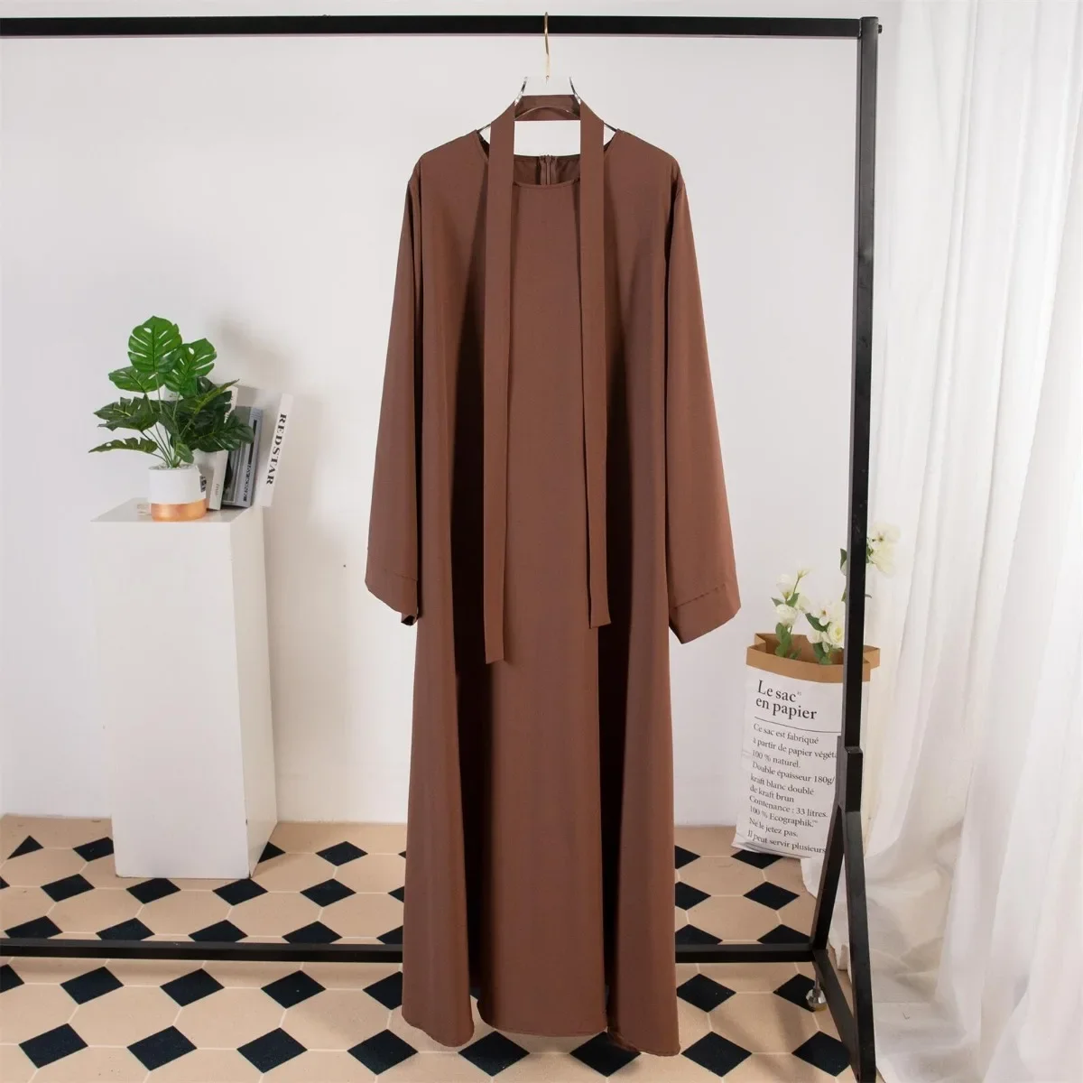 Muslim Abayas Long Maxi Prayer Dress Women Kaftans with Belt Full Sleeve Islamic Clothing Women Jilbabs Ramadan Dresses