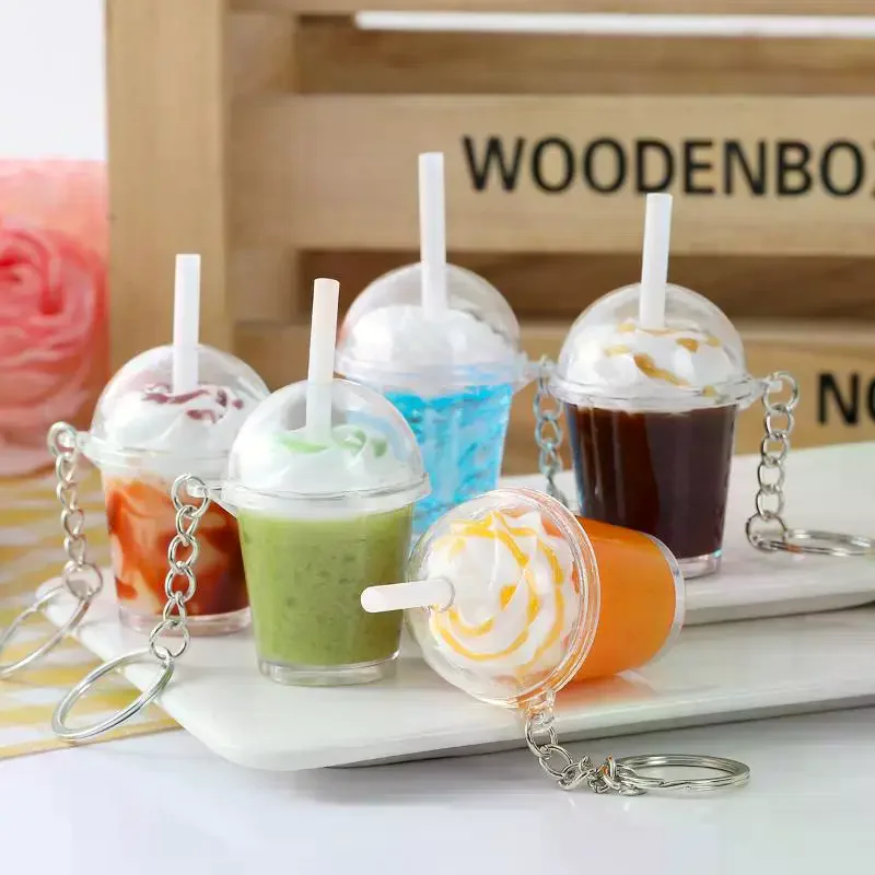 1Pcs Realistic Mini Ice Cream Soda Cup Keychains With Cherry Topping Bright Colors For Bag Decoration And Small Gifts