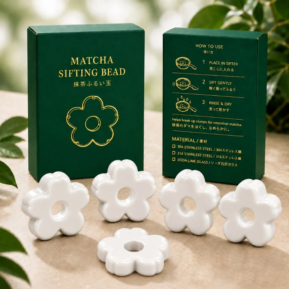 High Quality Ceramics Matcha Sifter Rolling Beads Durable Tea Sieve Flower Shape Smooth Edge Anti-Clump Sifter Tea Ceremony