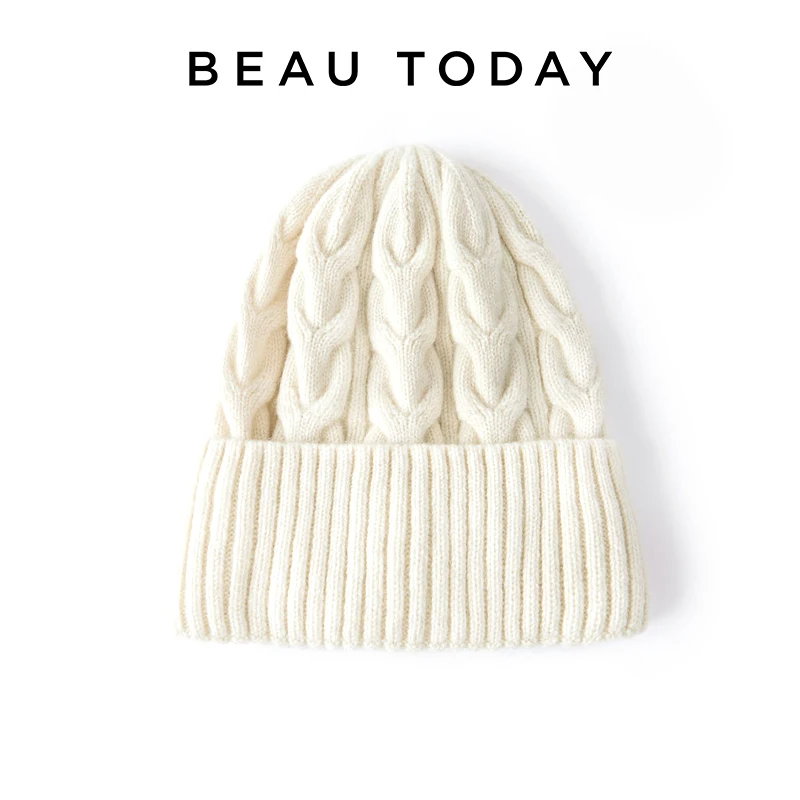 BEAUTODAY Woolen Hats Women 100% Sheep Wool Solid Color Simple Knitted Beanie Ladies Winter Accessories Handmade 96531