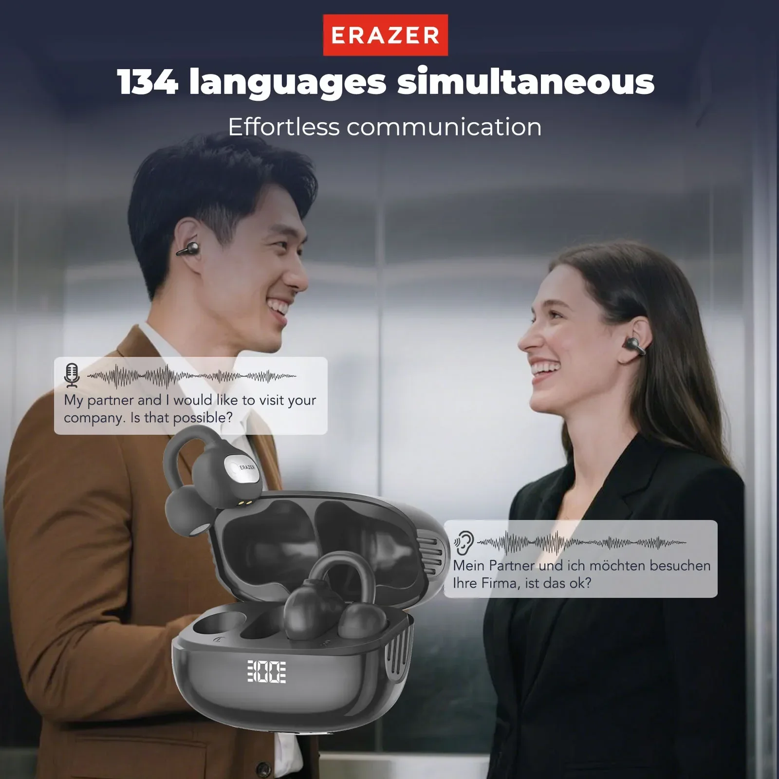 ERAZER XF50 Earphone AI Bluetooth V6.0 Headset Klip Telinga OWS Headphone Nirkabel Olahraga dengan Mikrofon Penerjemah Speaker Telinga Terbuka