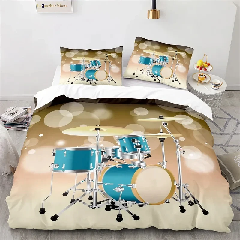 3D Drum Kit Duvet Cover Queen Microfiber Rock Music Theme Classic Musical Instrument Comforter Cover Hip Hop Grunge Bedding Set