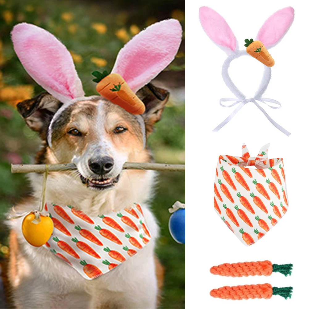 Easter Day Pet Party Decoration Set Bunny Carrot Colorful Egg Pet Dog Drool Towel Rabbit Ears Headband Happy Easter Party 2025