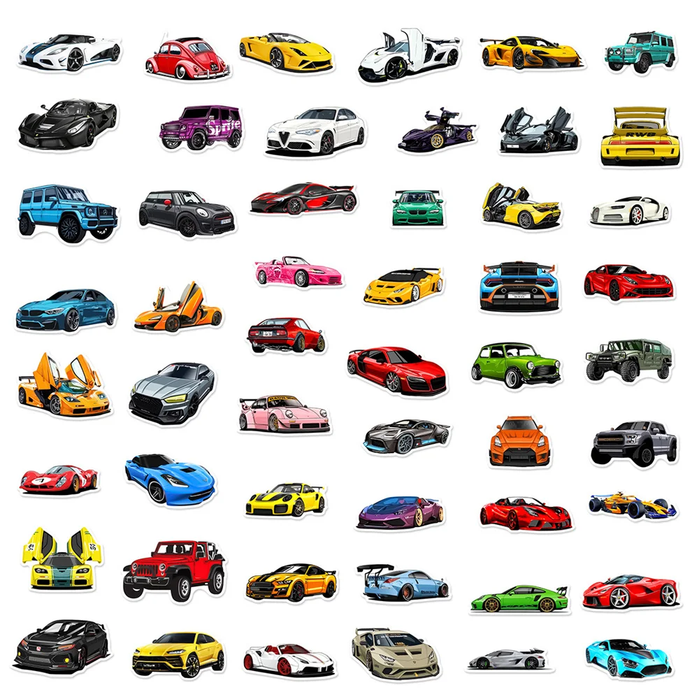 10/30/50PCS Cartoon New Cool Sports Car Personalized Graffiti Creative Sticker Desk Guitar Computer Waterproof Sticker Wholesale