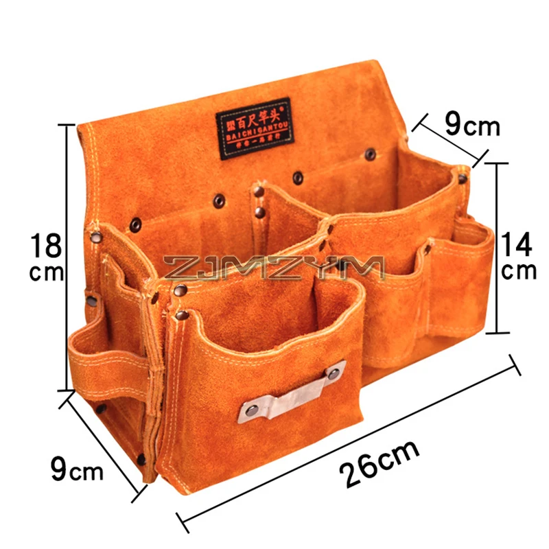 5 Pocket Leather Nail & Tool Pouches Electrician Tool Pouches Maintenance Tool Pouches for Constructor/Electrician/Plumber