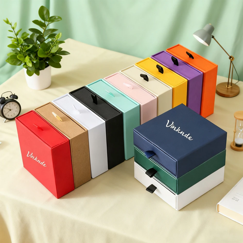 

50Pack Wholesale Paper Jewelry Boxes for Bracelet Necklace Ring Earrings Packaging for Gifting Personalization Logo Drawer Box