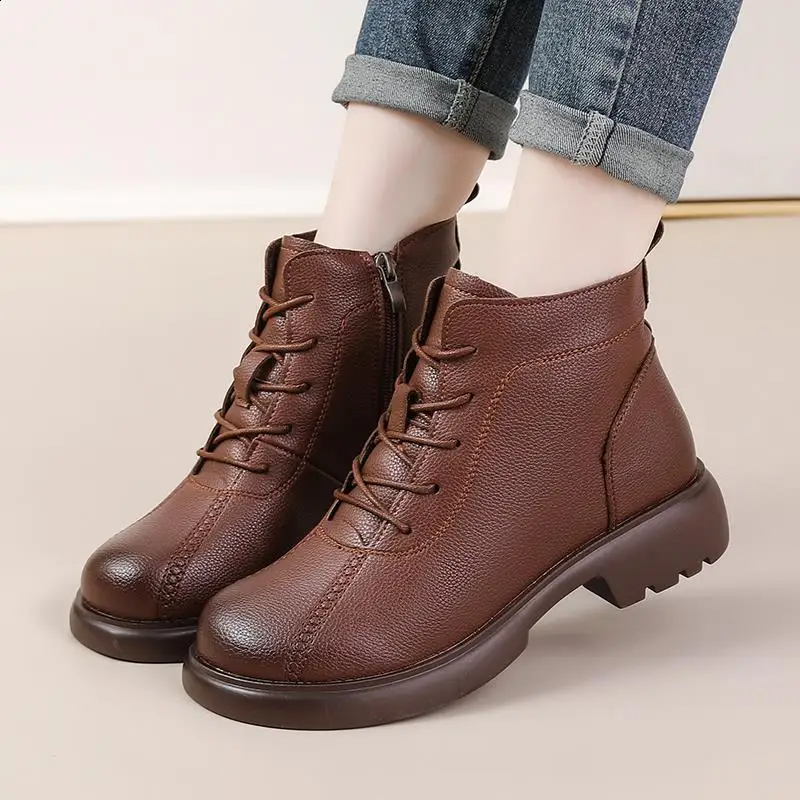 Flat Heel Shoes White Ankle Boots Winter Footwear Low Rock Ladies Leather 2024 Rock Shoes Woman Lady Boots Winter Footwear Flat