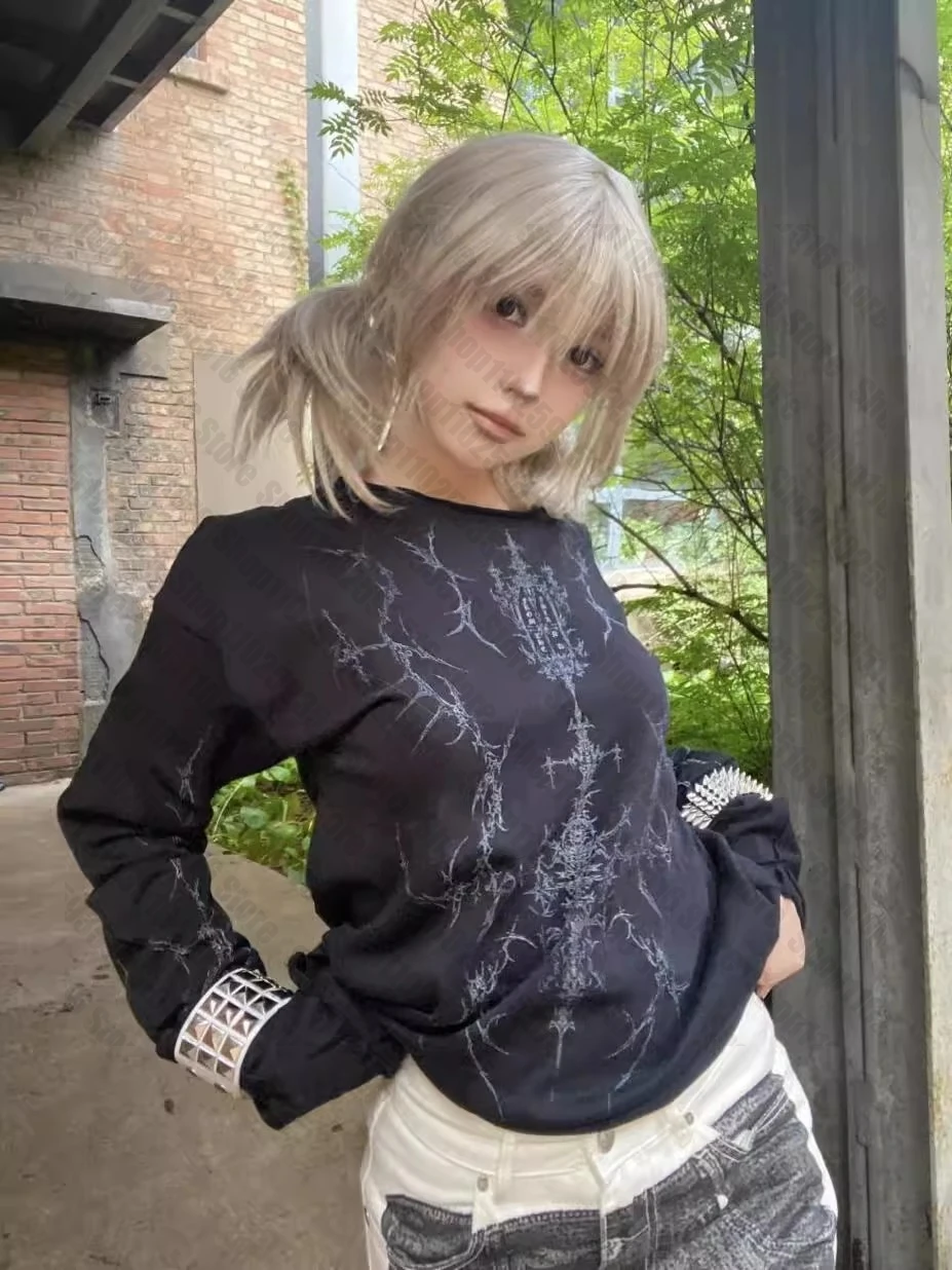 تي شيرت نسائي Y2k ملابس علوية للسيدات Trashy Y2k 2000s تي شيرت للنساء تي شيرت نسائي Kawaii Kpop الجرونج ملابس قوطية إيمو #2