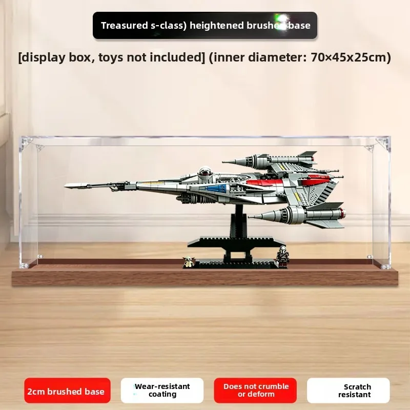 Acrylic Display Case with Wood Base, Dust Proof Display Box for Building Block Model,70×45×25cm, Backdrop Print Optional