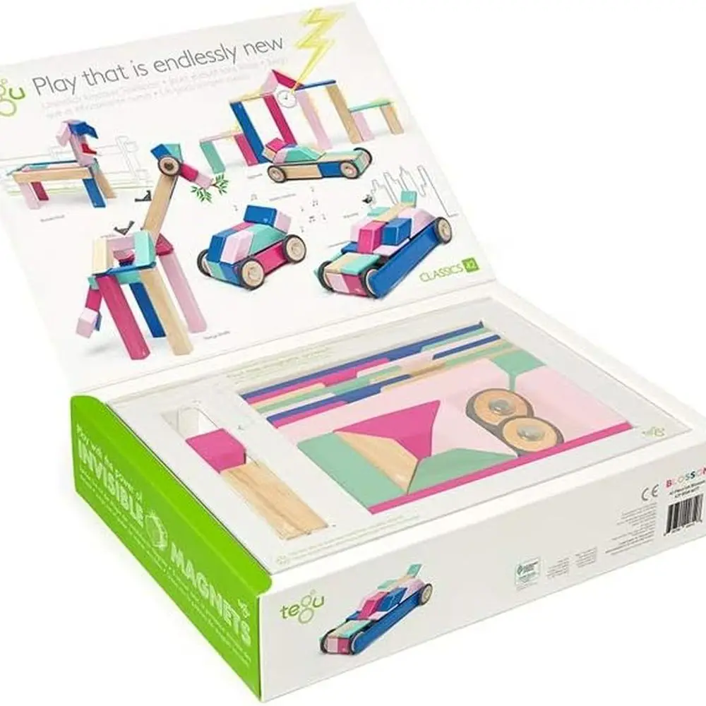 Magnetyczne drewniane klocki Tegu Blossom, zestaw 42 elementów dla dzieci w wieku od 1 do 99 lat