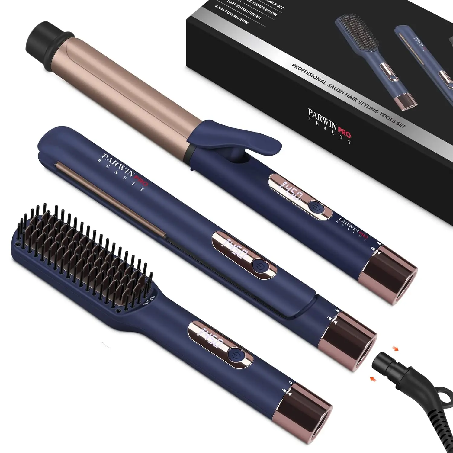 

Flat Iron, 1.25'' Curling Iron Hair Straightener Brush with Detachable Power