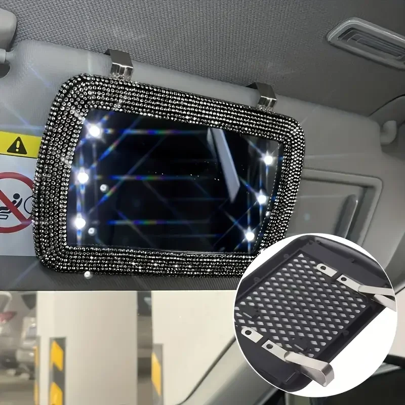 Diamentowy kryształowy daszek samochodowy Lustro Auto Kobiety Lustro do makijażu Osłona przeciwsłoneczna Lustro kosmetyczne Lustro Bling Akcesoria samochodowe — zdjęcie 4