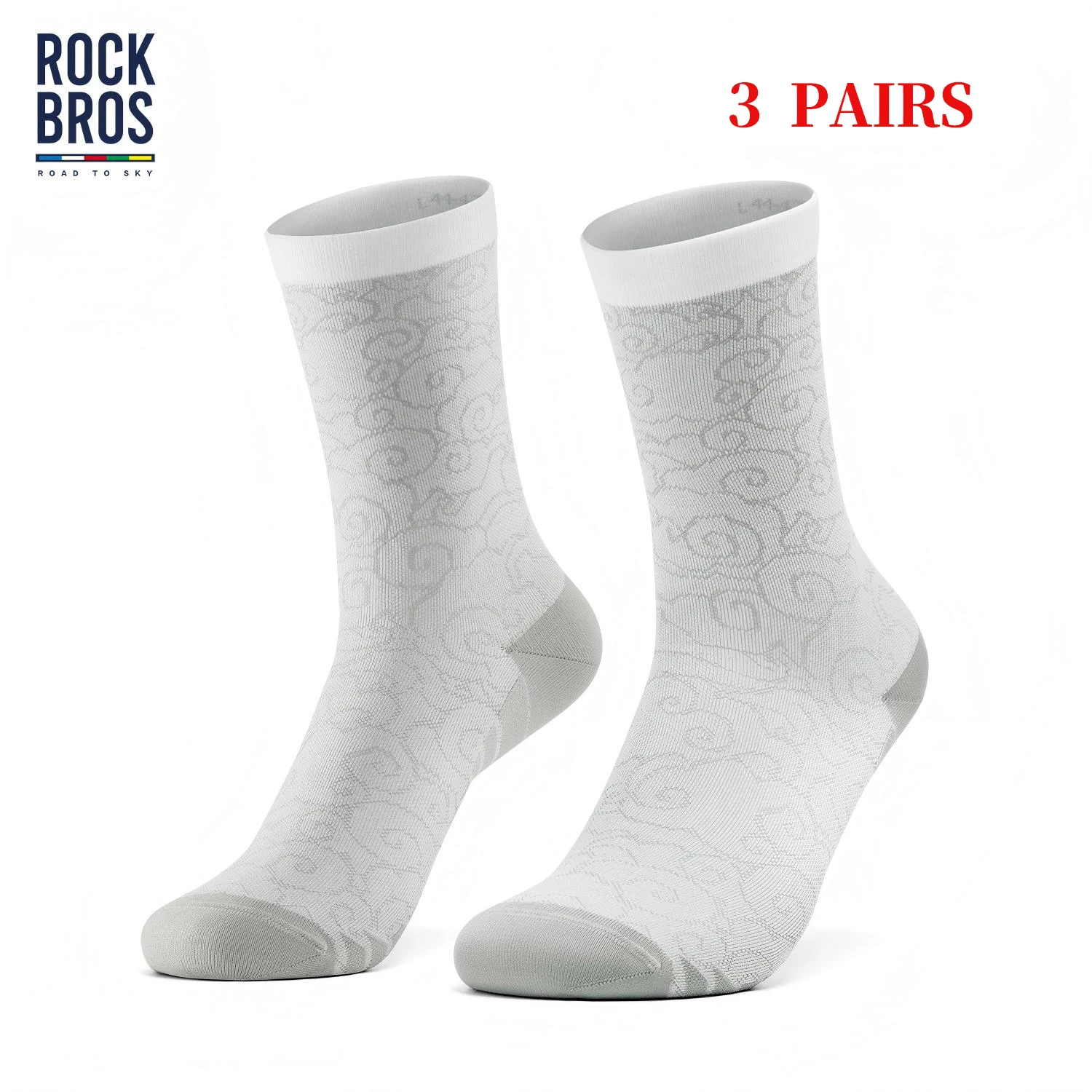 

ROCKBROS ROAD TO SKY Cycling Socks 3 Pairs Combo Kit Lightweight Breathable Knee-high Socks Odorless Anti-bacterial Sports Socks