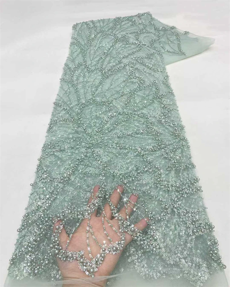 

Африканские кружевные ткани с блестками и бисером, высокое качество, французская нигерийская кружевная ткань с вышивкой для свадебного шитья