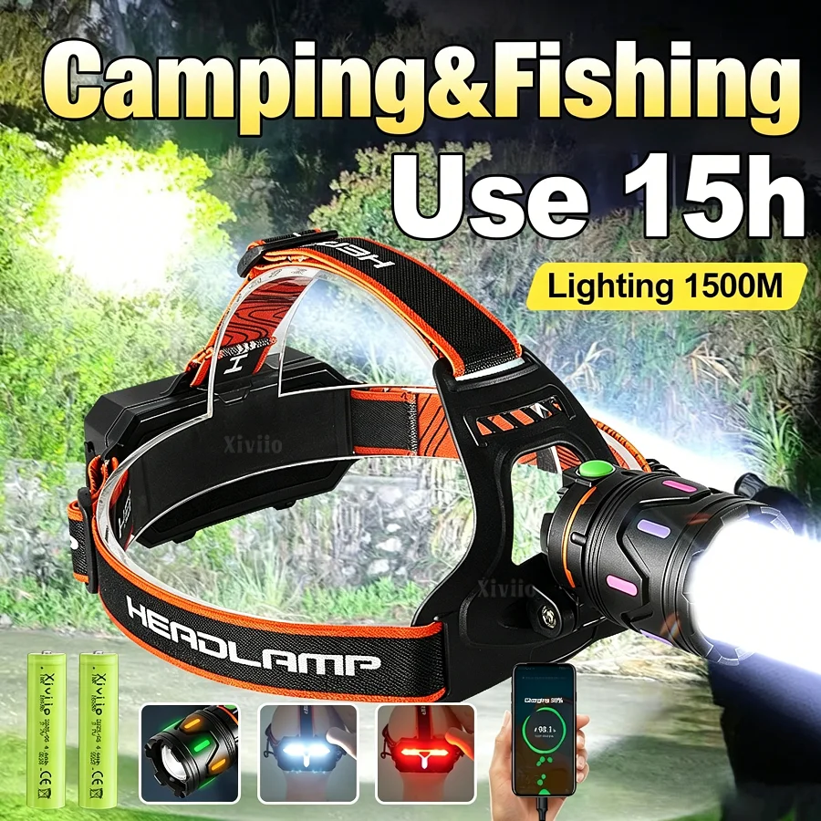

High Power Headlamp Long Shot Super Powerful Headlight 18650 Rechargeable Head Flashlight With COB Lamp Camping Fishing