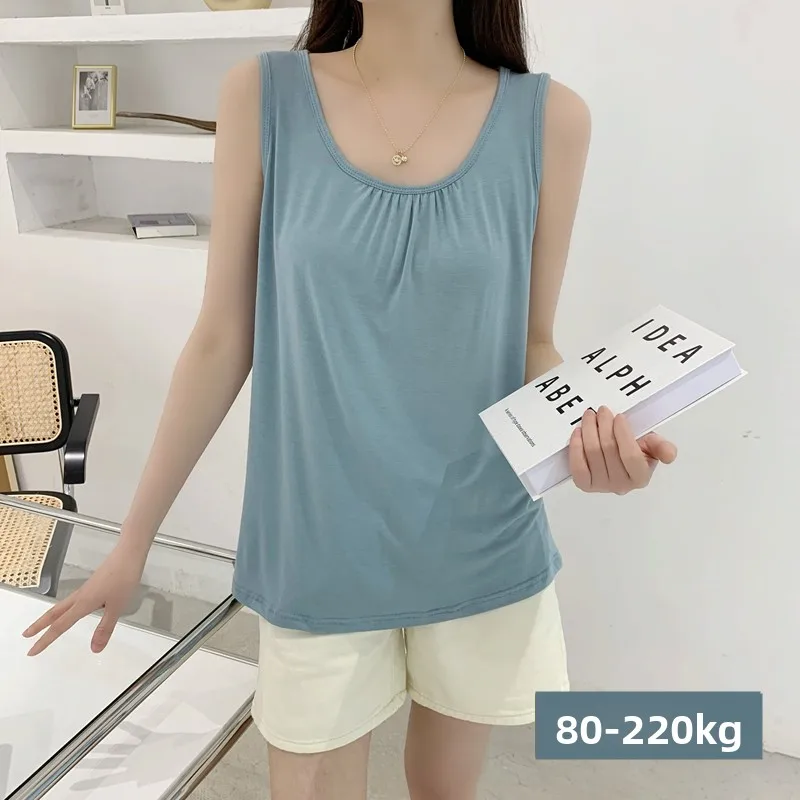 Loose Modal Vest Large Size Sleeveless Base Shirt Pure Color Slimming Maternity Top Thin Upper Body for plus Size Women
