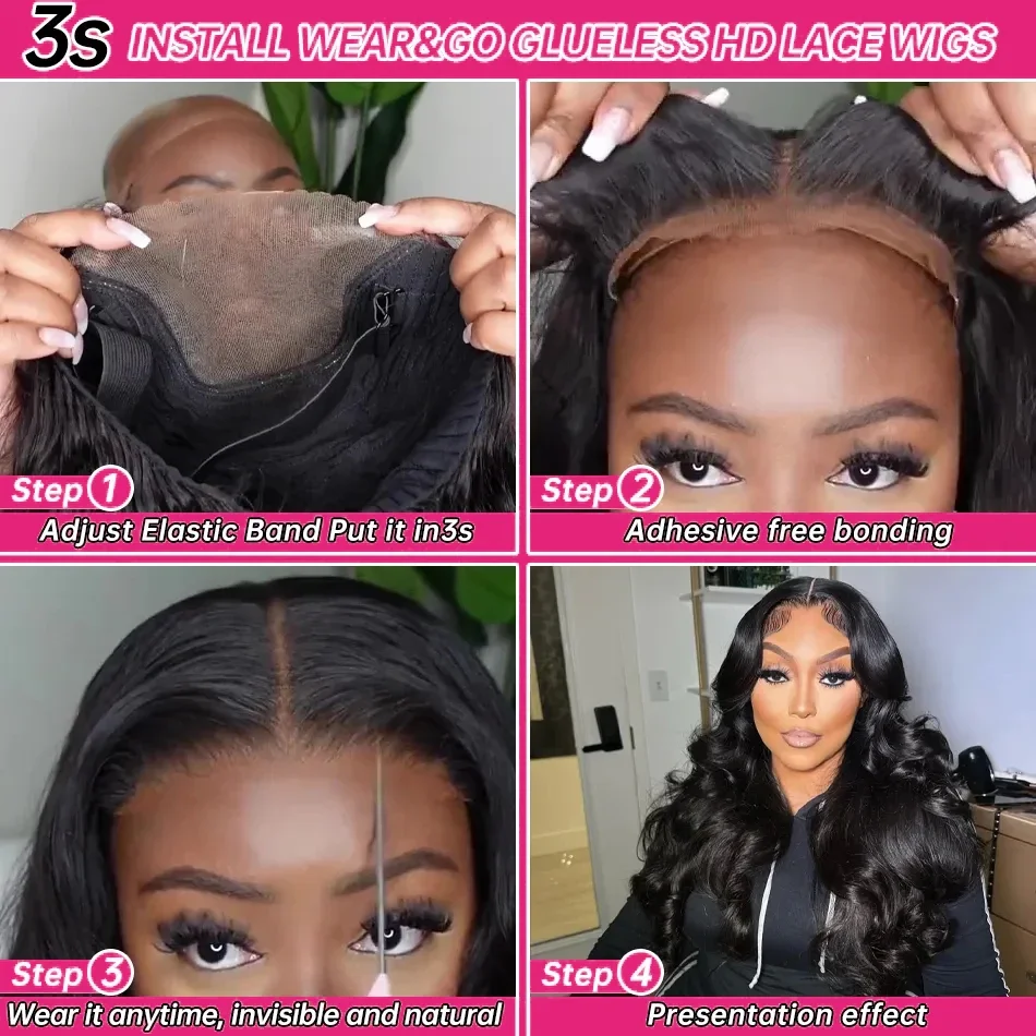 Body Wave Glueless Wigs Ready To Wear 100% Human Hair Wigs Wear And Go 6x4 Pre Plucked Wigs For Women Pre Cut Lace Frontal Wigs