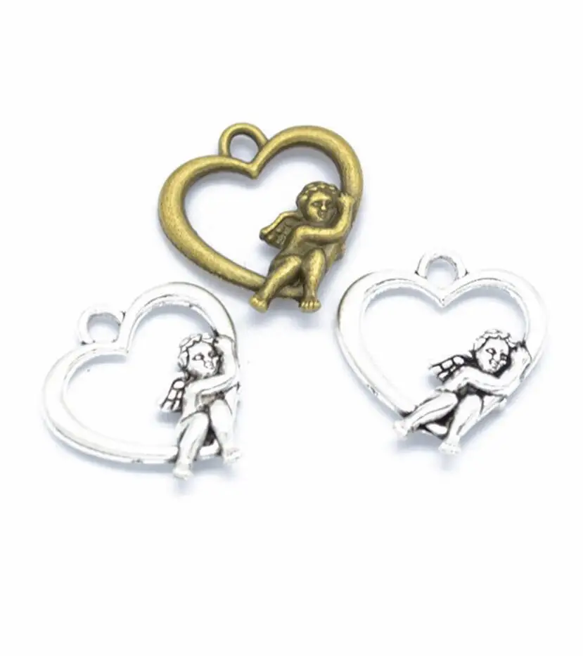 

80pcs Charms Heart Lover Angel Cupid 20x18mm Tibetan Bronze Silver Color Pendants Antique Jewelry Making DIY Handmade F0405