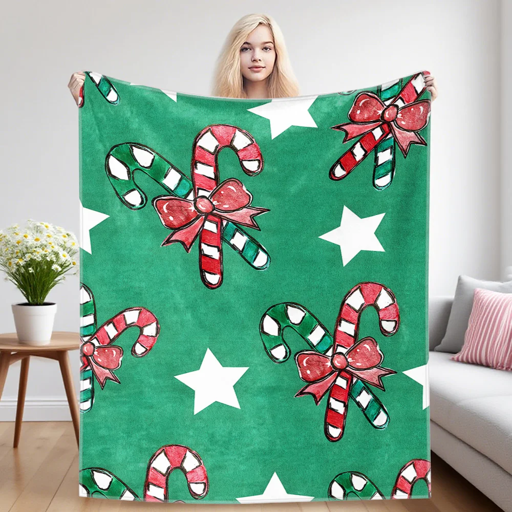Xmas Canes Flannel Blanket, Ultra-Fine Fiber, All Season Luxurious Fluffy Blanket Suitable For Beds Or Sofas
