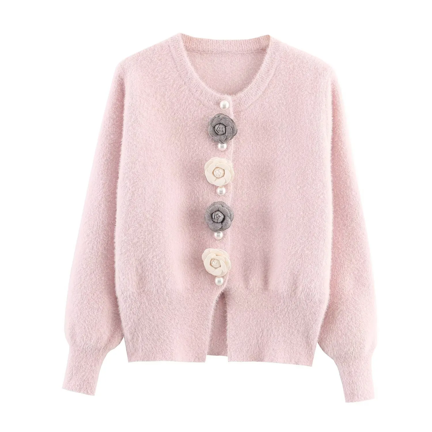 

3D Flower Mink Cashmere Knitted Cardigans Coat for Women 2025 New Autumn Single Breasted Long Sleeved Female Sweater Outerwear