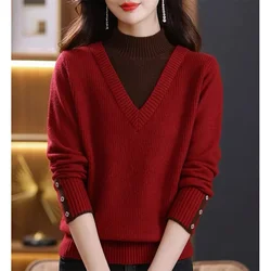 Women Loose Casual Turtleneck Sweaters Knitted Spliced Fashion Solid Winter Thick Sweatrer Female Top Elasticity Soft Knitwear