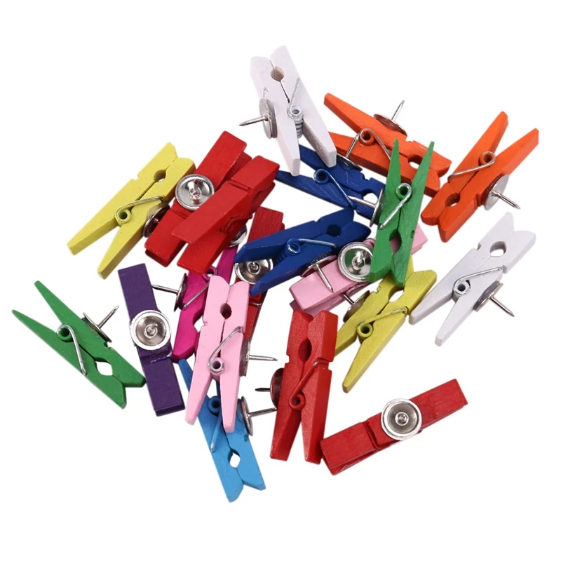 Push Pins With Wooden Clips Pushpins Tacks Thumbtacks, Creative Paper Clips With Pins For Cork Boards Notes Photos Wall And Craf