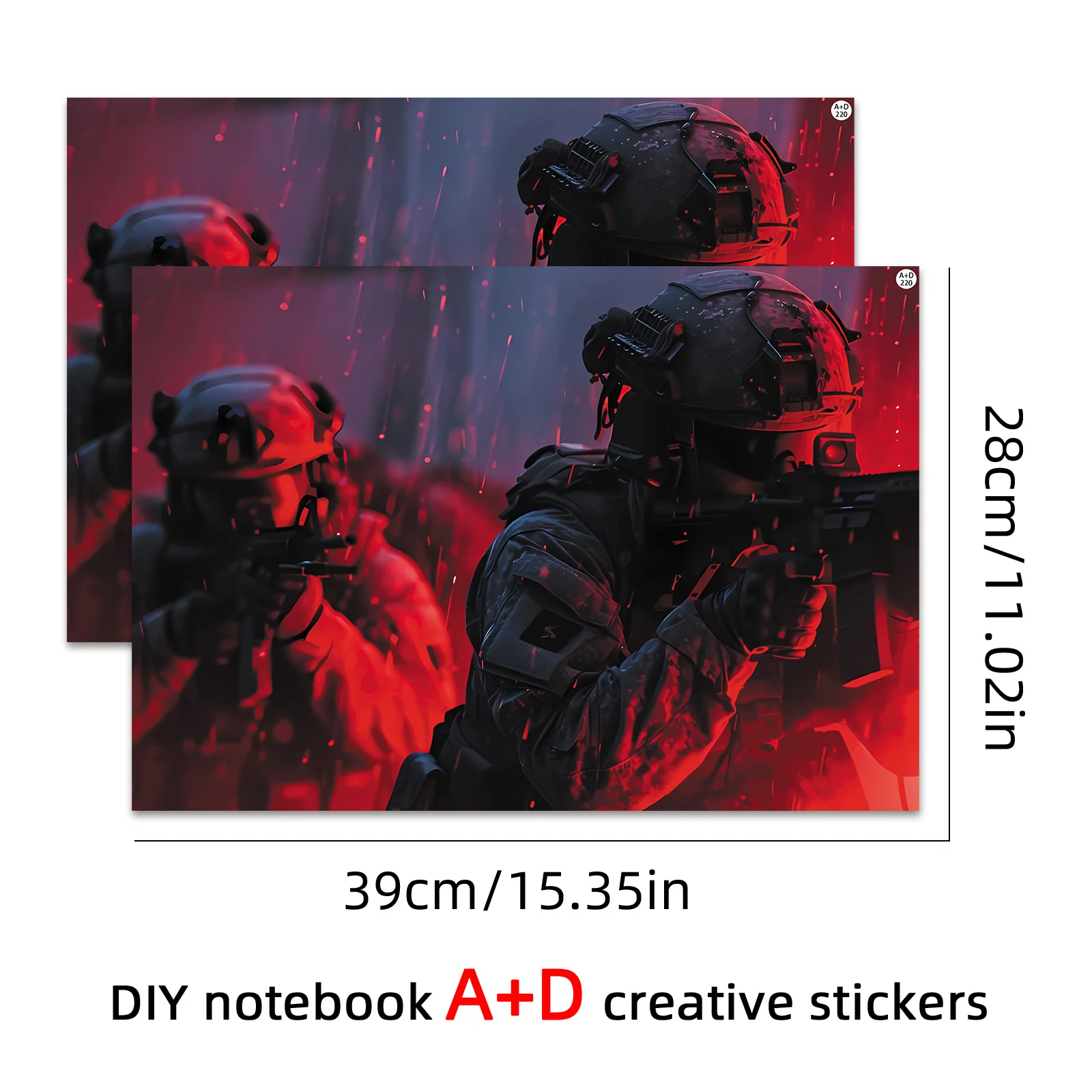 Set of 2 render protective films for laptops, military design, notebook case, self-adhesive removable trim