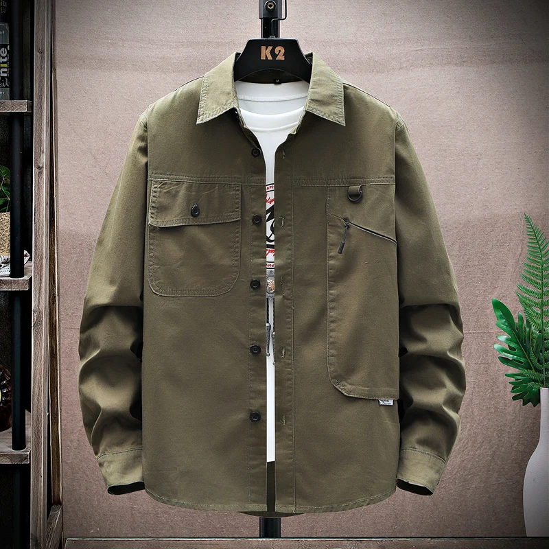 

Casual Long Sve Cotton irt Jaet Men's Spring Autumn Thin Faion Korean Version Workwear Youth Clothing arp Collar D...