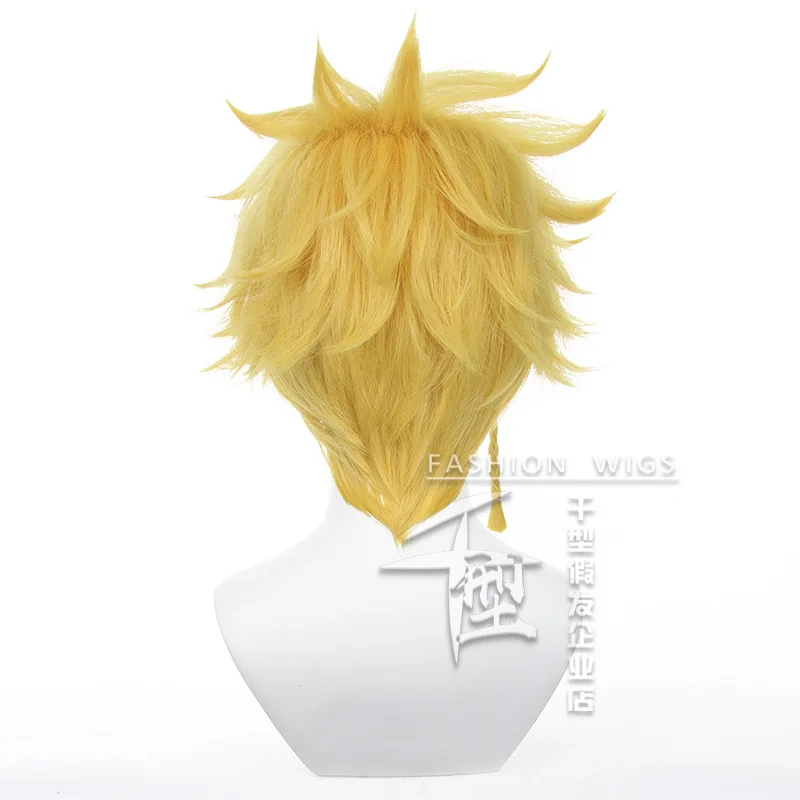 Peluca de Cosplay de Anime Hell'S Paradise Aza Chobei, pelo corto amarillo, resistente al calor, accesorios sintéticos para fiesta de Halloween